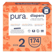 Pura Sustainable Totally Chlorine Free (TCF) Diapers Size 2, 174 Count (Choose Your Size and Count)