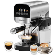 Bluebow Espresso Coffee Machine 20 Bar Pressure Silver with Auto Milk Frother and Cup Warmer