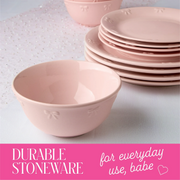 Paris Hilton PH13361-AS London Collection 12-Piece Dinnerware Set, Elegant Bow Design, Durable Stoneware, Microwave and Dishwasher Safe, Service for 4, Blush Pink