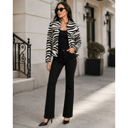 Zanvylia Women's Zebra Print PU Leather Jacket, Stand Collar, Button Front, Side Pockets, Contrast Seam Trim, Oversized Fit