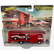 Mattel Hot Wheels Team Transport Truck with 1:64 Scale '73 Plymouth Duster Red Die-Cast Car JBM38
