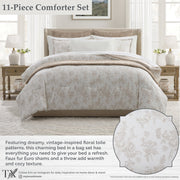 My Texas House Taupe Floral Toile 11-Piece Comforter Set with Sheets, King