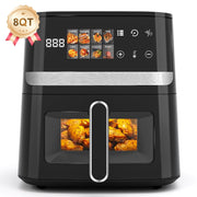 Bluebow 8QT Air Fryer, 8-in-1 Electric Hot Oven with Digital LED Touchscreen, Visible Window, Black