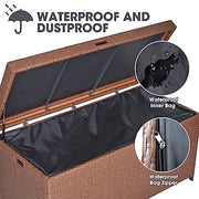 Sunvivi Outdoor 140 Gallon Patio Storage Box with Waterproof Inner Liner, Aluminum Frame, Brown