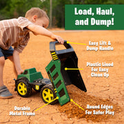 John Deere 16in Metal Dump Truck Toy with Motorized Dumping, LED Lights, Sounds, Heavy Duty Steel Bed, Extra Large Wheels for Kids 3+