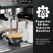 Bluebow All-in-One Espresso Machine with Built-In Grinder, 20-Bar Pressure, Black & Silver