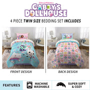 Gabby's Dollhouse Kids Bed in a Bag Bedding Set, Reversible Comforter with Character Artwork, Blue and Pink, Twin, 6B494C