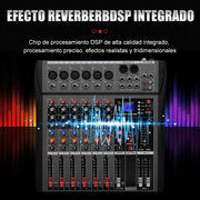 UNIFULL Audio Mixer 6 Channel Console Sound Board with 16 Digital Effects, Bluetooth Wireless Playback, USB MP3 Player, Balanced XLR and TRS Outputs, CT-60S
