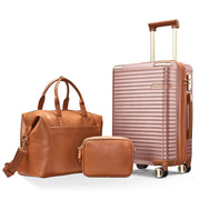 Joyway 3-Piece Carry-On Luggage Set w/ Swivel TSA Lock & Leather Carry Bag, Pink