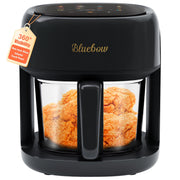 Bluebow 5 Quart Air Fryer with 360 Degree Viewing Glass Pot, 8-in-1 Digital Touchscreen, Nonstick & Dishwasher Safe Basket