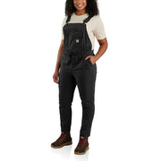 Carhartt Women's Force Relaxed Fit Ripstop Bib Overall, Black, Large Tall, 106235