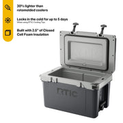 RTIC 504.0587928 Ultra-Light 32 Quart Hard Cooler Insulated Portable Ice Chest Dark Grey And Cool Grey