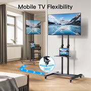 MountFTV Modern Rolling TV Stand with Metal Shelf for 32-82 Inch TVs