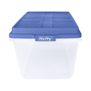 Hefty HFTCOM-7163-010-470-676 72 Qt. Clear Plastic Storage Bin with Blue HI-RISE Lid, 6 Pack