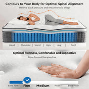 Kizreo Firm Queen Hybrid Mattress, 12 Inch Gel Memory Foam, Euro Top, Individually Pocketed Coils, Pressure Relief, Edge Support