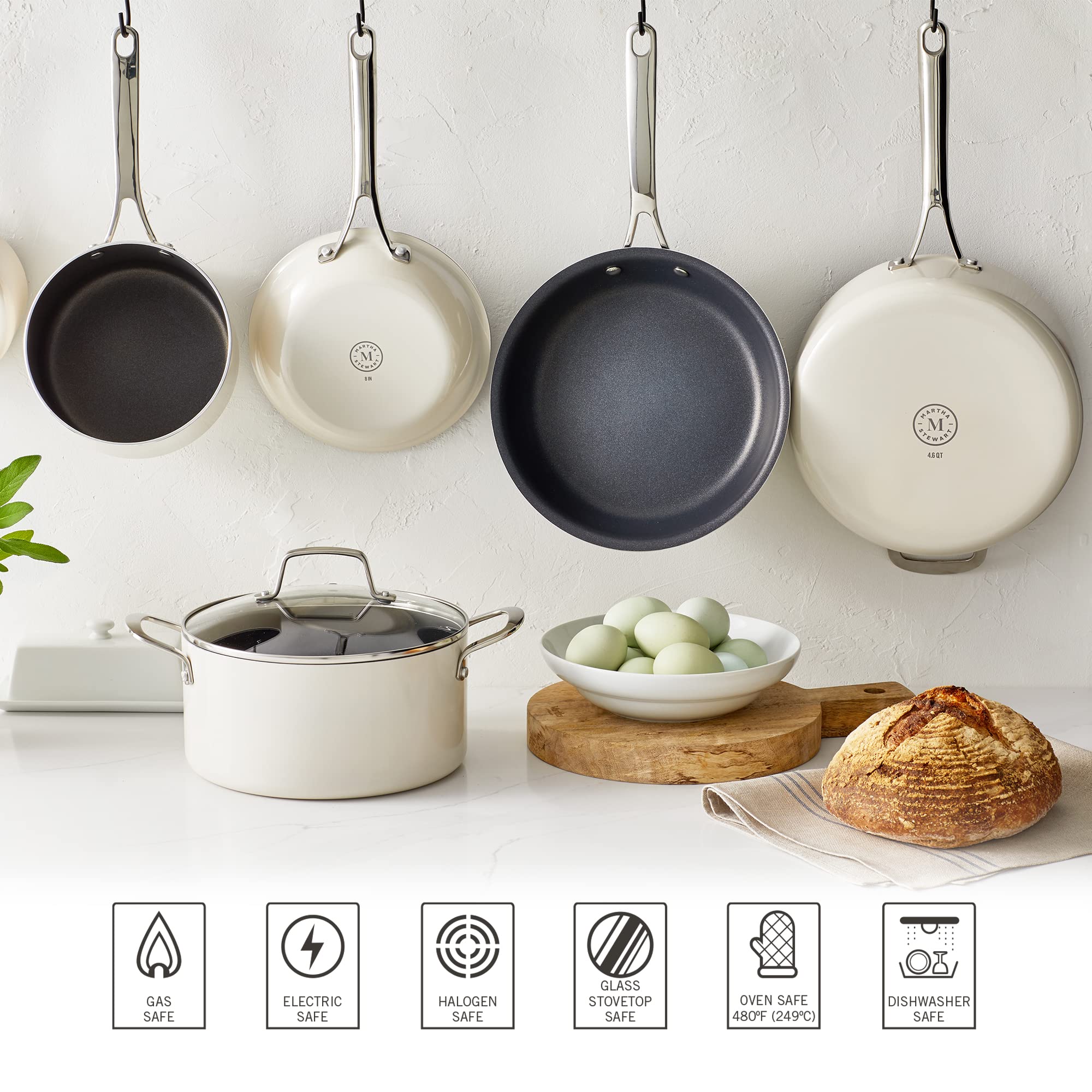 Martha Stewart 10-Piece Aluminum Nonstick Cookware Set, Heavy-Gauge, P ...