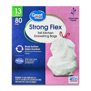 REYNOLDS CONSUMER PRODUCTS E65364 Strong Flex Tall Kitchen Drawstring Trash Bags, Lavender Fields Scent, 13 Gallon, 80 Count