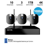 Night Owl WM-8BBTWN1-32B 10 Channel Bluetooth 3 Battery 1080p HD Wire-Free Security Camera