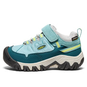 KEEN Kids Targhee 4 Low Hiking Shoes, Waterproof Leather and Mesh, Lace Lock Bungee Closure, Reef Waters/Daiquiri Green, Big Kid Size 7, 1029794