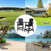 Naipo Tall Adirondack Chairs Set of 2, Weather-Resistant HDPE Outdoor Bar Stools with Removable Connecting Tray and Umbrella Holes, Black, AC01