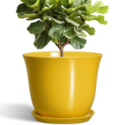 Ordivic 12 Inch Yellow Ceramic Plant Planter with Drainage Hole and Saucer, Extra Large Indoor Outdoor Flower Pot, Stable Base, GAA047-V008