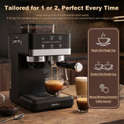 Bluebow Semi-Automatic Espresso Machine with Built-in Burr Grinder, 20 Bar Pump, Milk Frother, Electric Touchscreen, Black, CM5520