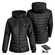 ActionHeat AH-PJKT-5V-W-B-XL Women's Heated Puffer Jacket W/ Hood Black XL