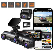 Unbranded 360 GPS Dash Cam, 4-Channel 1080P Front, Rear, Inside, Voice Control, IR Night Vision, WDR, WiFi App Support, 64GB SD Card, 24H Parking Mode, V60-4CH