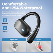 TPUFO Open Ear Wireless Earbuds with Active Noise Cancelling Mic, HiFi Stereo Sound, 48H Playtime, IP54 Waterproof, Black, X18