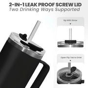 JUSTLET JUSTLET-0002 40 oz Easy to Clean Stainless Steel Vacuum Insulated Travel Mug, Black