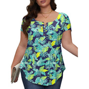 Fancyglim Women's Plus Size Tunic Top, V Neck Henley, Cold Shoulder, Navy Blue, 4XL