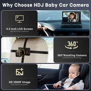 HDJ HDJMY009 Baby Car Camera, HDJ 4.3'' HD Night Vision Function Car Mirror Display