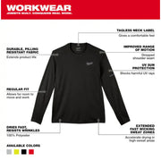 Milwaukee 415B-2X WORKSKIN Lightweight Performance Shirt - Long Sleeve, Black