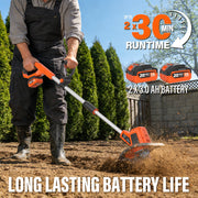 Maxlander 20V Cordless Electric Garden Tiller Cultivator, 9-Inch, 48 Steel Tines, 360RPM, 2 x 3.0Ah Batteries Included