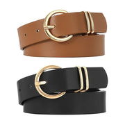 SENDEFN Women Leather Belts 2 Pack, Adjustable Pin Buckle Waist Belts, Genuine Leather, Black and Brown