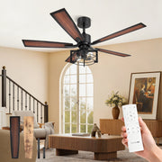 Consciot 52 Inch Farmhouse Ceiling Fan, Matte Black, 5 Reversible Wood Blades, Energy-Efficient DC Motor, Remote Control, Dimmable Light Kit, CL17006-WM