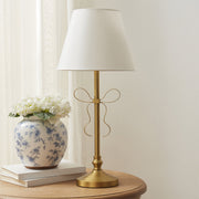 VCNY Home 24 in Gold Metal Bow Table Lamp with White Polyester Shade, Farmhouse Style, B0W-LMP-24IN-WD-GOLD