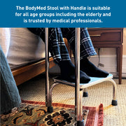 BodyMed Heavy-Duty Step Stool with Handle, Non-Slip Rubber Platform, 9.5 in Step Up, 18 in L x 11.5 in W x 34 in H, Chrome