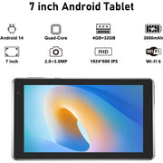 YQSavior 2024 Android 14 Tablet 7 Inch Kids Tablet 4GB RAM 32GB ROM Quad-core Processor 5MP Camera 5G Wifi