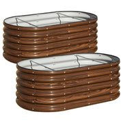 SnugNiture 2-Pack Extra-Deep Raised Garden Bed, 4ft x 2ft x 1.5ft, Galvanized Steel Oval Planter Box, Brown Wood Grain