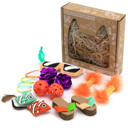 Kitty City Deluxe Cat Toy Box, Interactive Multi-Color 15-Piece Set with Pop-Up Cube, Corrugated Scratcher, Catnip and Silver Vine Toys