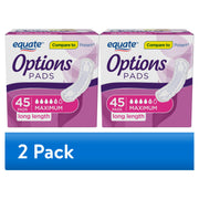 Equate Options Women's Incontinence Pads, Maximum Absorbency, Long Length, Unscented, 45 Count, Pack of 2
