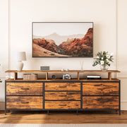 GUNAITO TV Stand with Adjustable Mount for TVs up to 75 Inches, Rustic Brown, 7 Fabric Drawers
