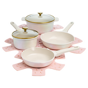 Paris Hilton PH12227-AS Clean Ceramic Nonstick Cookware Set with Heart Knobs, 10-Piece Iridescent White