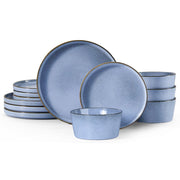 Onader Stoneware Dinnerware Set, 12 Piece, Speckled Gray and Blue, Round Plates and Bowls, Microwave and Dishwasher Safe, 4 Person Service