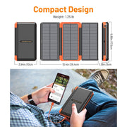 BLAVOR Solar Charger Power Bank, 46800mAh, 20W Fast Charging, Qi Wireless, Built-In Cables, 5 Solar Panels, IPX4 Water-Resistant, Flashlight and Compass, W09