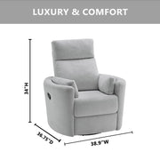 Soho Baby Nottingham Upholstered Glider Recliner Chair, Plush Gray, 360 Swivel, Manual Reclining, Metal Frame, 81624553