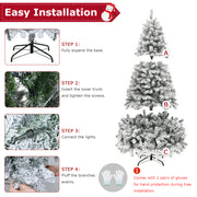 VAVSEA 7.5ft Pre-Lit Snow Flocked Christmas Tree with 350 Warm White LED Lights, 1200 Tips, Hinged Branches, Storage Bag, Christmas Fence, Tree Skirt, Gloves, Metal Stand