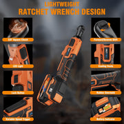 Protmex 74FT-LBS Cordless Ratchet Wrench, 74FT-LBS Torque, 3/8-Inch, 21V 2.0Ah Battery, Variable Speed Trigger up to 400 RPM, Ultra-Thin Head Design, Power Tool Kit