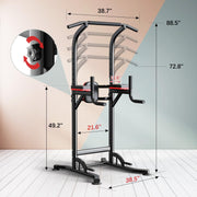 Wesfital AF-PTS009-1 Power Tower Dip Station, Height Adjustable Strength Training Equipment with Pull Up Bar, Red and Black